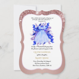 Rose Gold Quinceañera BLAU Floral Elegant Einladung