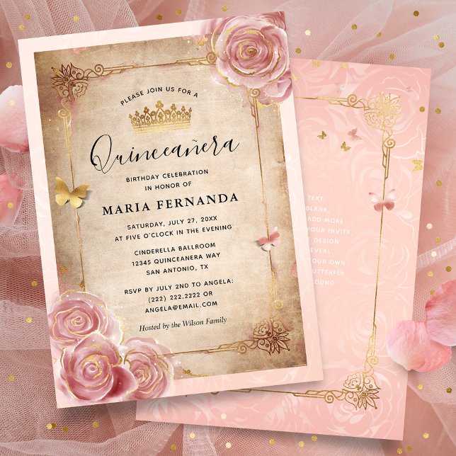 Rose Gold Quinceanera Einladung (Von Creator hochgeladen)