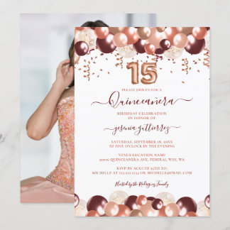 Rose Gold Quinceañera Glitzer Ballon Foto Einladung