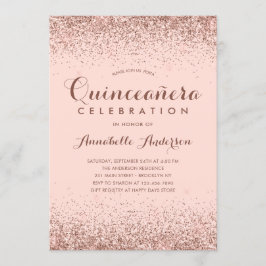 Rose Gold Quinceañera Glitzer Elegante Geburtstag Einladung