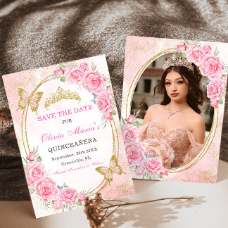 Rose Gold Quinceanera Miss 15 Save the Date Einladung