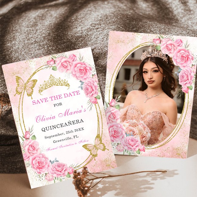 Rose Gold Quinceanera Miss 15 Save the Date Einladung (Von Creator hochgeladen)