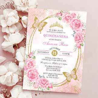 Rose Gold Quinceanera Miss Quince 15 Anos Geburtst Einladung