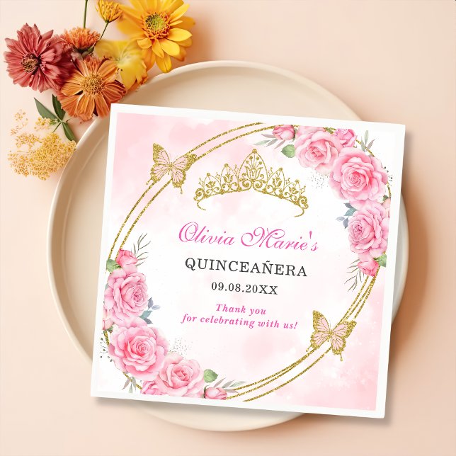 Rose Gold Quinceanera Miss Quince 15 Anos Geburtst Serviette (Von Creator hochgeladen)