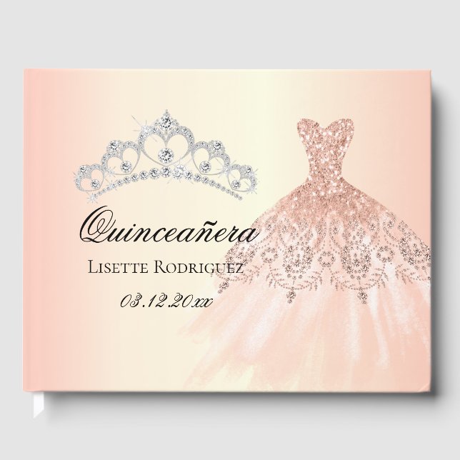 Rose Gold Quinceanera Personalisiert Gästebuch (Vorderseite)