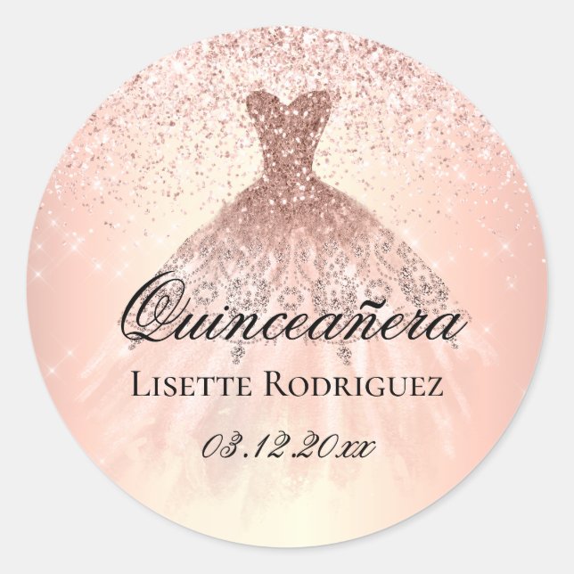 Rose Gold Quinceanera Personalisiert Runder Aufkleber (Vorderseite)