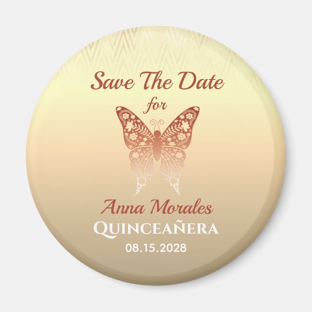 Rose Gold Quinceanera Speichern Sie das Date Magne Magnet (Vorne)