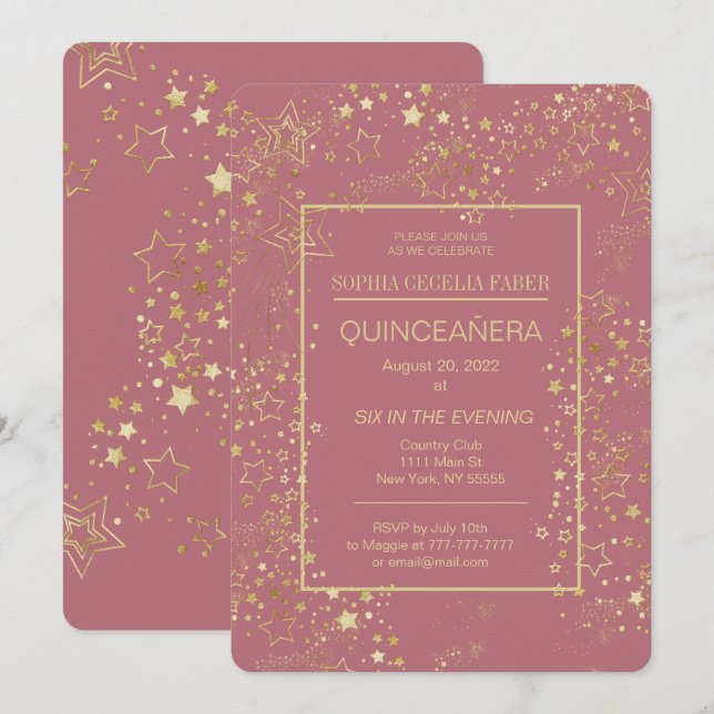 Rose Gold Quinceñera Party Einladung (Vorne/Hinten)