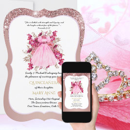 Rose Gold Quinceñera Rosa Blumengestein Einladung