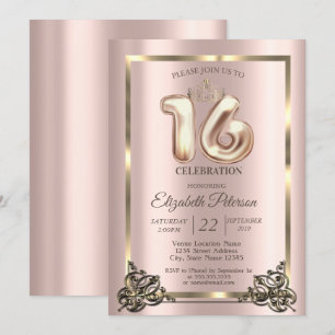 Rose Gold Rahmen, Border, Crown Sweet 16 Party Inv Einladung