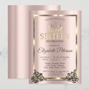 Rose Gold Rahmen, Border, Tiara Sweet 16 Party Inv Einladung