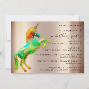 Rose Gold Rainbow Einhorn Pferderennen Geburtstags Einladung