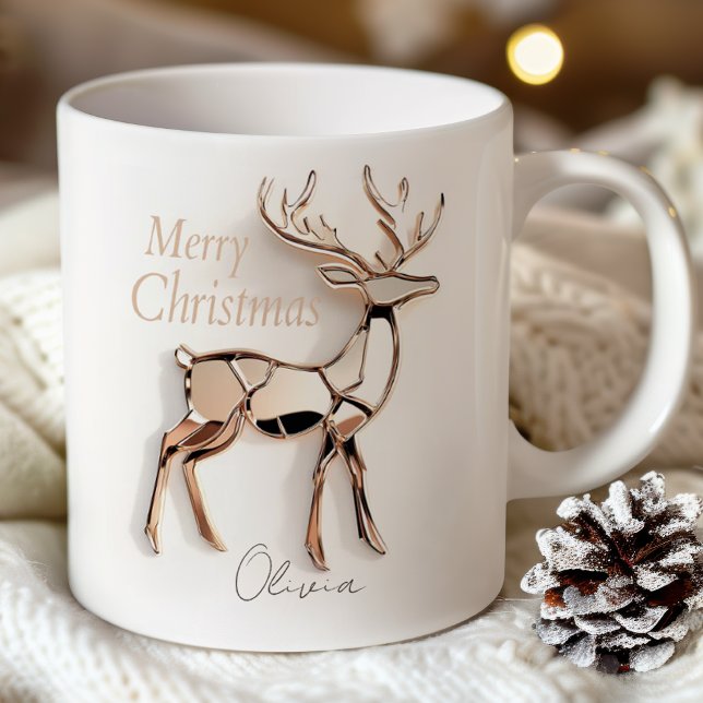 Rose Gold Reindeer Christmas Mug | Custom Name Kaffeetasse (Von Creator hochgeladen)