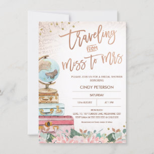 Rose Gold Reisende Miss to Mrs Brautjungfernparty Einladung