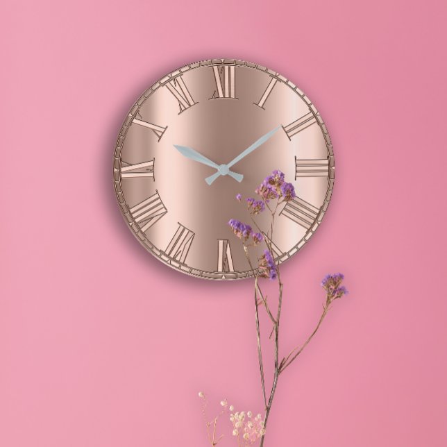 Rose Gold Relief Metal Blush Silber römische Zahle Große Wanduhr (Rose Gold Relief Metal Blush Silver Roman Numbers Large Clock)