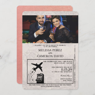Rose Gold Reno Passport Hochzeit Einladung