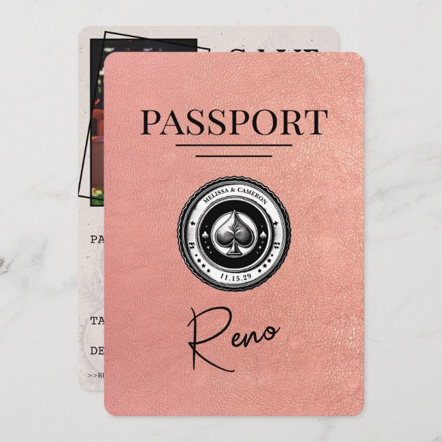 Rose Gold Reno Passport Save the Date (Vorne/Hinten)