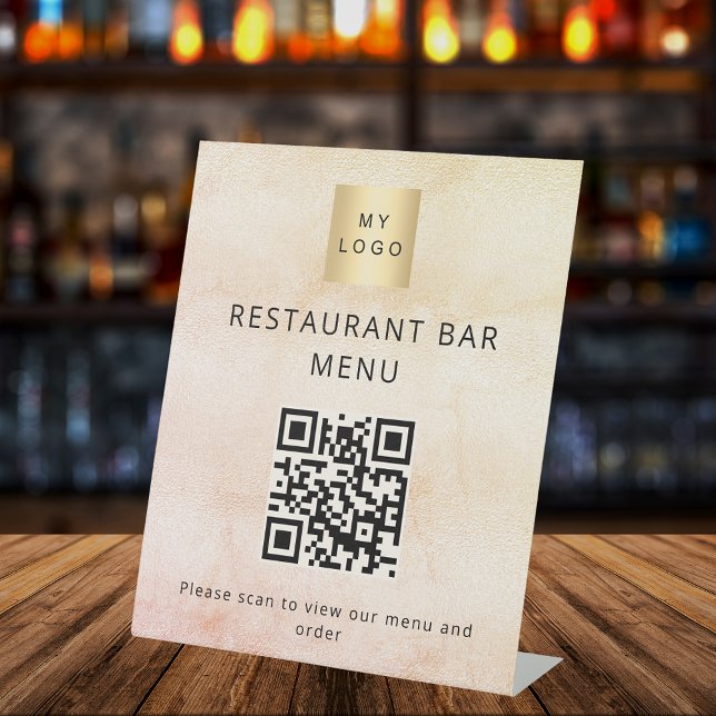 Rose Gold Restaurant Café Bar Scan Menü QR Code Sockelschild (Von Creator hochgeladen)