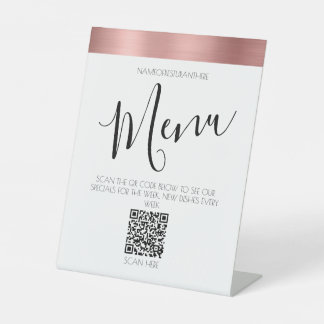 Rose Gold Restaurant Menü QR Code Pedestale Schild