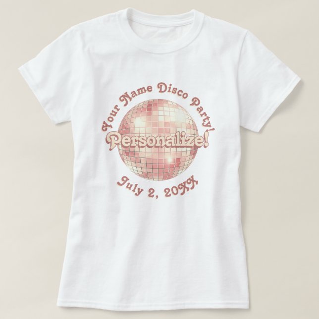Rose Gold Retro Disco Ball PERSONALISIERTER T - Sh T-Shirt (Design vorne)