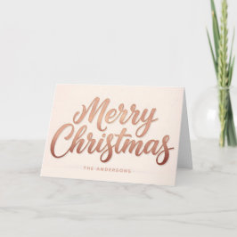 Rose Gold Retro Script Merry Christmas Feiertagskarte