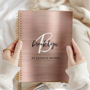 Rose-Gold-Rezeptbuch mit gebürstetem Metall-Monogr Notizbuch