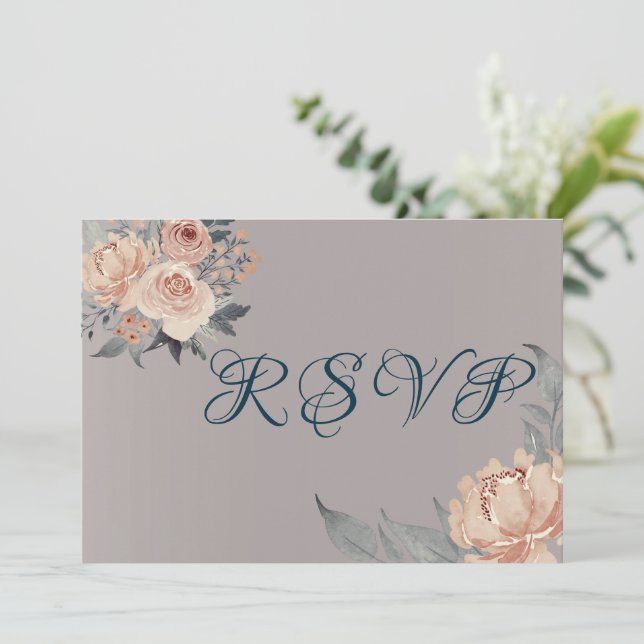 Rose Gold Romantische Rosa Blumenzwiebelkarte RSVP (Stehend Vorderseite)