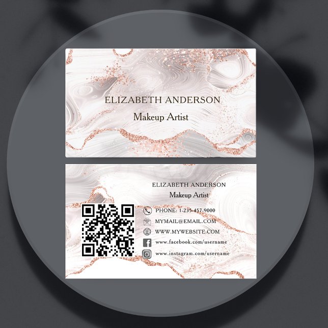 Rose Gold Rosa Age Marmor QR Code Social Media Visitenkarte (Von Creator hochgeladen)