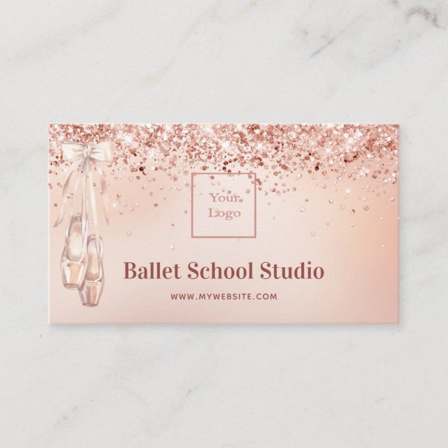 Rose Gold Rosa Ballet Studiologo Visitenkarte (Vorderseite)