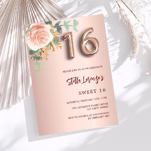 Rose Gold Rosa Blumen Luxus Sweet 16 Einladung