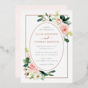 Rose Gold Rosa Blütenrahmen Hochzeit Folieneinladung