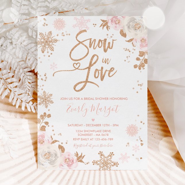 Rose Gold & Rosa Brautparty Schnee in Liebe Einladung (Von Creator hochgeladen)
