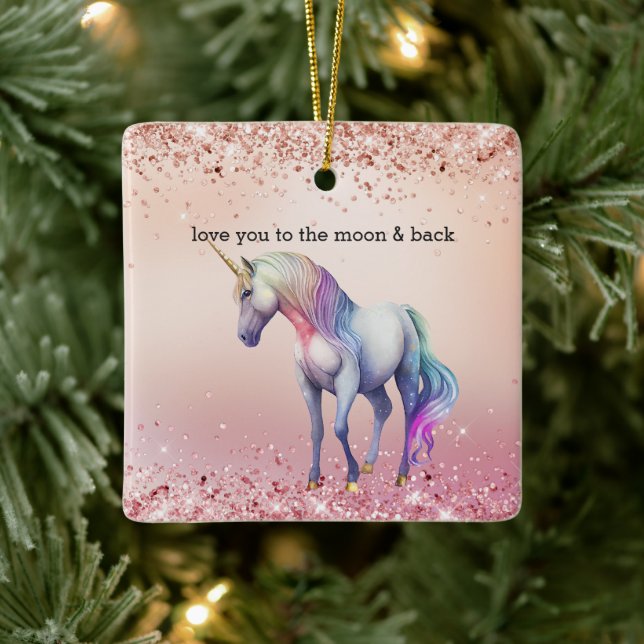 Rose Gold Rosa Einhorn Sparkone Keramikornament (Baum)