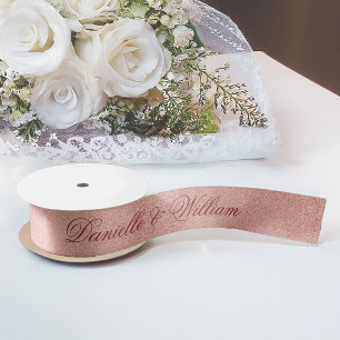 Rosé Gold Rosa Elegante Kalligrafie Glitter Hochze Satinband