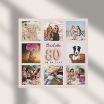 Rose Gold Rosa,  Foto Künstlicher Leinwanddruck<br><div class="desc">Ein einzigartiges Geschenk für einen 80. Geburtstag, das ihr Leben mit einer Collage von 8 eigenen Fotos, Bildern feiert. Personalisieren und fügen Sie ihren Namen und ein Datum. Eine schicke Rose Gold, rötlich rosa Hintergrund. Der Name ist mit einem modernen handgeschriebenen Stil-Skript geschrieben, Nummer 80 mit einem Schriftart im Ballonstil....</div>