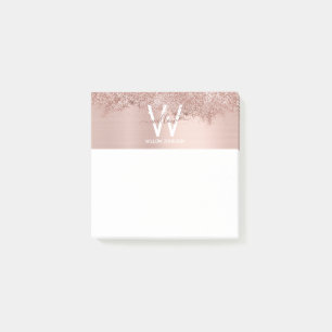 Rose Gold Rosa Girl-Glitzer-Staubmonogramm Post-it Klebezettel