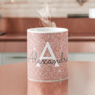 Rose Gold - Rosa Glitter-Monogramm-Name Tasse