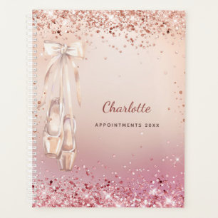 Rose Gold Rosa Glitzer Ballett Tanz Monogramm 2025 Planer