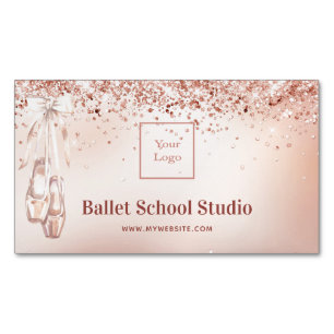 Rose Gold Rosa Glitzer Ballettstudio Logo Magnetische Visitenkarte