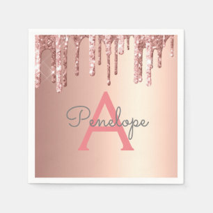 Rose Gold rosa Glitzer Drilling Glam mit Monogramm Serviette
