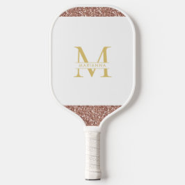 Rose Gold Rosa Glitzer Elegantes Monogramm Custom Pickleball Schläger
