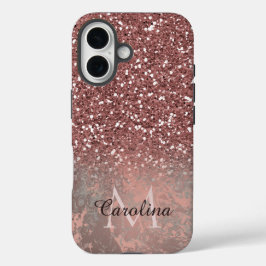 Rose Gold Rosa Glitzer, Graumarmor, Personalisiert iPhone 16 Hülle