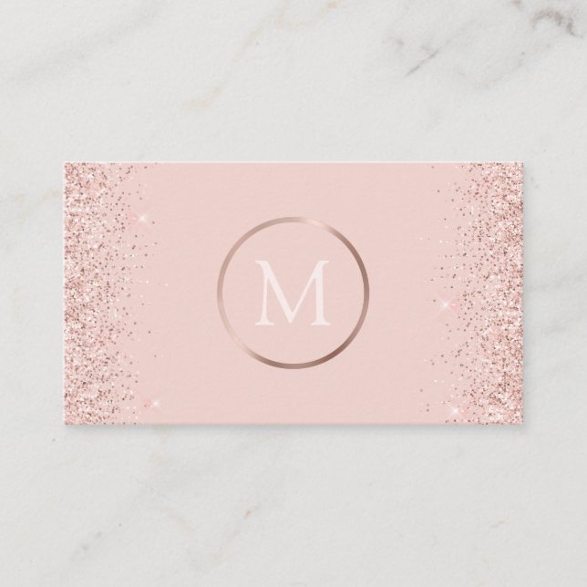 Rose Gold Rosa Glitzer Monogram Visitenkarte (Vorderseite)