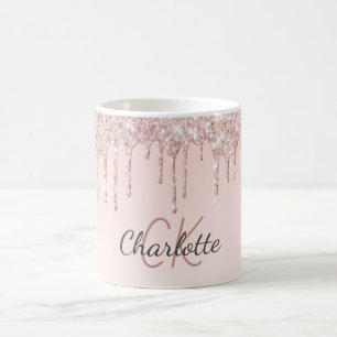Rose Gold Rosa Glitzer Monogramm Luxus-Initialen Kaffeetasse