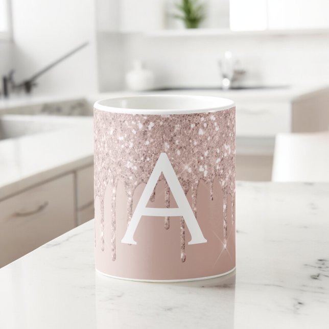 Rose Gold - Rosa Glitzer Monogramm Name Kaffeetasse (Von Creator hochgeladen)