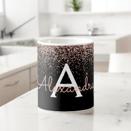 Rose Gold - Rosa Glitzer Monogramm Name Kaffeetasse