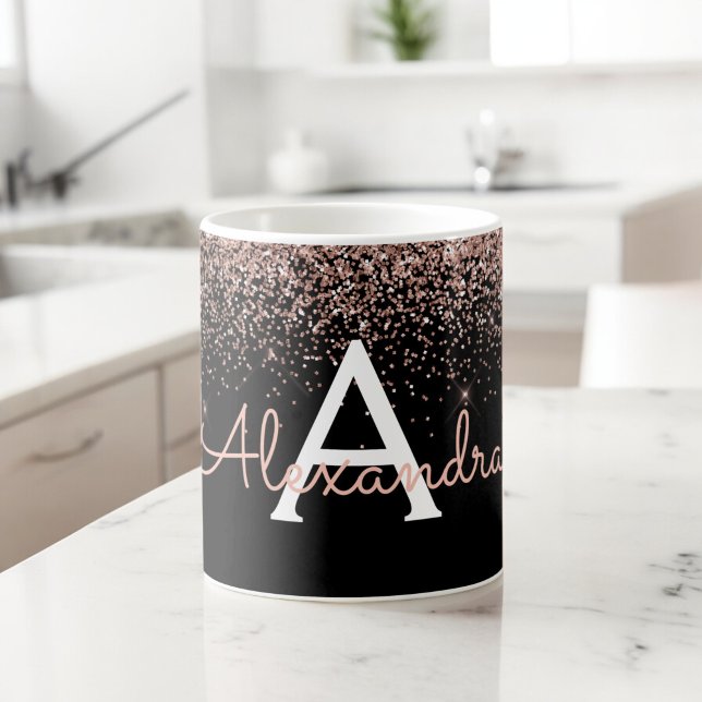 Rose Gold - Rosa Glitzer Monogramm Name Kaffeetasse (Von Creator hochgeladen)