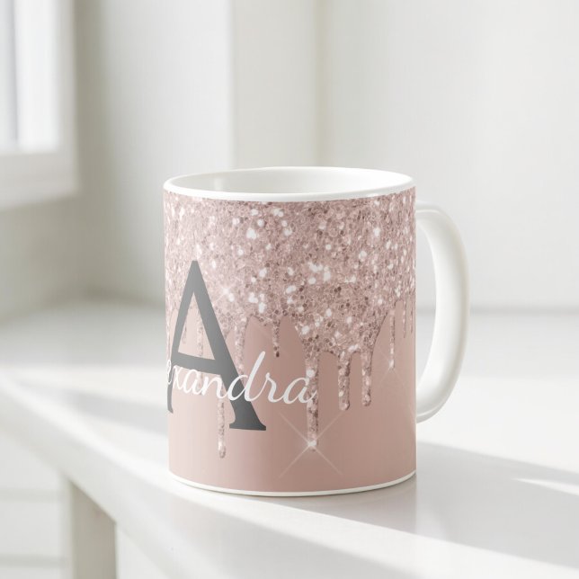 Rose Gold - Rosa Glitzer Monogramm Name Kaffeetasse (Von Creator hochgeladen)