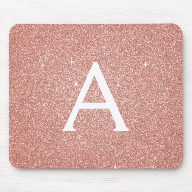Rose Gold - Rosa Glitzer Monogramm Name Mousepad (Vorne)