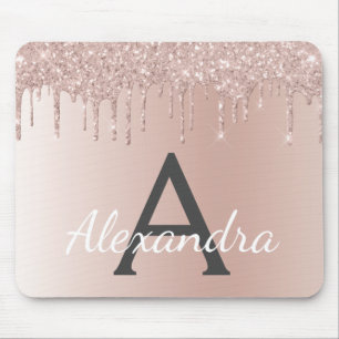 Rose Gold - Rosa Glitzer Monogramm Name Mousepad